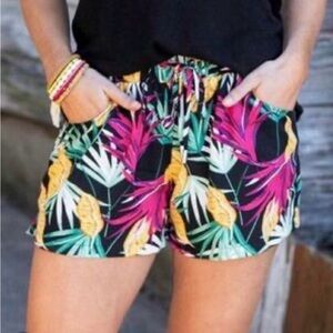 Grace High Waist Tropical Print Women's Shorts